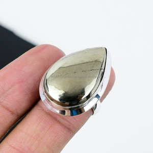 Bague en argent sterling 925 avec pierres précieuses pyrite naturelle en forme de poire pour femmes et hommes cadeau de mariage pour femme maman elle - Product Image 2
