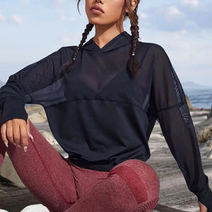 Sudadera con Capucha Transparente de Malla para Mujer, 100% Poliéster, Secado Rápido, Estilo Urbano, Tops Transparentes con Capucha para Damas - Product Image 1