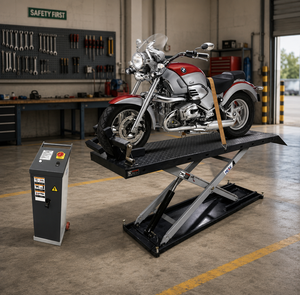 Plateforme élévatrice hydraulique à ciseaux PEAK pour moto, 3 tonnes, monocylindre, hauteur 25-72,8 pouces, certifiée CE, 240V, pour réparation de motos - Product Image 1