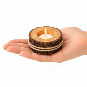 Wooden <b>Tea</b> <b>Light</b> Candle Holder with T-<b>Light</b> – Handcrafted Recycled Wood Log Candle Stand - Product Image 2