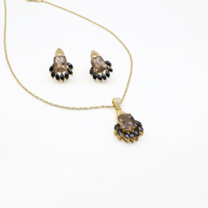 Ensemble pendentif et boucles d'oreilles en argent sterling 925 avec quartz fumé naturel et spinelle noire, plaqué or, bijoux fins OEM ODM - Product Image 4