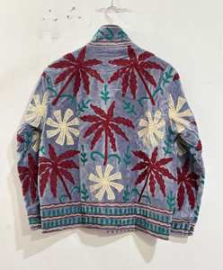 Grey <b>Velvet</b> Cotton Suzani Embroidered Jacket <b>Women</b> Handmade Tropical Palm Floral Boho Ethnic Fashion <b>Coat</b> Wholesale - Product Image 5