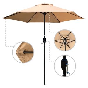 Parasol de terrasse de 7,5 pieds avec manivelle, parasol de marché extérieur avec 6 baleines robustes, imperméable pour jardin et terrasse - Product Image 2