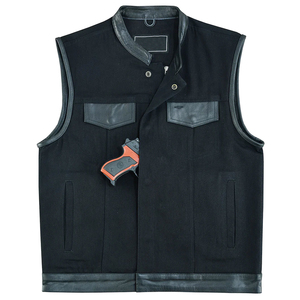 Gilet de motard en jean noir robuste pour homme avec garnitures en cuir, veste sans manches en denim, streetwear, gilet personnalisé pour club - Product Image 4