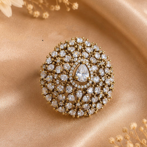 Jewelemarket Gold Plated <b>Crystal</b> Cluster Cocktail <b>Ring</b> Teardrop Rhinestone Statement Jewelry Elegant Sparkling Women's Fashion - Product Image 2