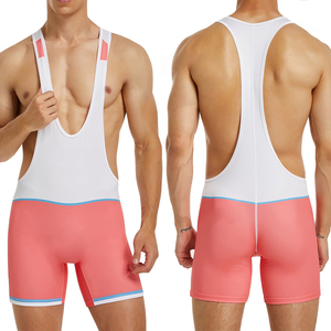Combinaison de lutte sans manches pour hommes adultes, fitness, gym, couleur blanc rose, sport, musculation, combinaison de lutte pour hommes musclés - Product Image 5
