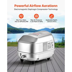 Pompa ad aria lineare per acquacoltura, flusso 792,52 GPH, aeratore per laghetti profondi 8 piedi, sistema per fosse settiche e acquari - Product Image 2