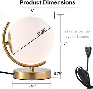 Vintage Antique Gold Table <b>Lamp</b> with Round Glass Globe Shade 7.1 Inch Modern Metal Desk <b>Lamp</b> for Bedroom Home Lighting - Product Image 2