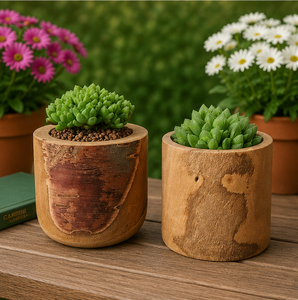Maceta Artesanal de Madera Natural para Suculentas, Estilo Rústico con Corteza, Mini Maceta para Escritorio, Oficina y Decoración de Jardín Interior - Product Image 4