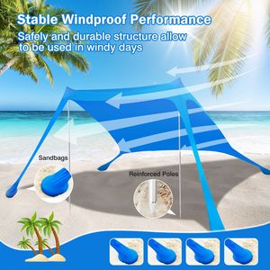 Tenda da Spiaggia Pieghevole Portatile 6.5x6.5FT, Tenda Parasole Richiudibile, Protezione Solare Antivento con 4 Sacchi di Sabbia e 2 Pali per - Product Image 3