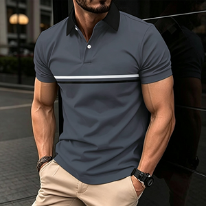 Camisas Polo Blancas para Hombre, con Bloques de Color, Rayas, Manga Corta, Cuello Negro, Algodón y Poliéster, Casuales, de Verano, Clásicas, al por Mayor - Product Image 1