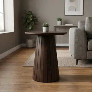 Elegant Mango Wood Round <b>Side</b> <b>Table</b> Handmade Fluted Pedestal Design Accent Furniture For Living Room Bedroom <b>Sofa</b> Corner Decor - Product Image 5