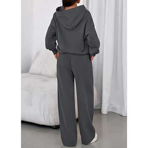 Ensemble sweat à capuche et pantalon de jogging en mélange de coton premium pour femme, tenue décontractée et confortable en molleton, couleur unie, coupe oversize - Product Image 5