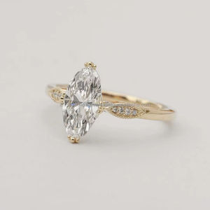 Anillos de Boda de Oro Amarillo y Blanco de 14k Cultivados en Laboratorio IGI/GIA, Chapados en Rodio, con Diamantes de Corte Marquesa, Anillos de Aniversario - Product Image 1