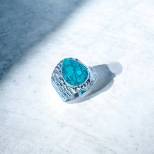 แหวนเงินแท้ 925 ประดับด้วยเทอร์ควอยซ์และมูนสโตนสีรุ้ง แหวนเงินปรับขนาดได้ - Product Image 2