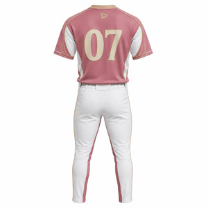 Uniforme de Softbol de Lujo Personalizado OEM para Hombre, Jersey Bordado en Oro Rosa Empolvado y Pantalones Blancos, Ropa Deportiva de Alto Rendimiento para Equipos - Product Image 3