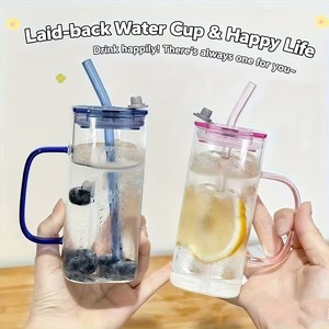 Tasses carrées en verre borosilicate coloré avec couvercle et <span class=keywords><strong>pailles</strong></span>, verres à boire, gobelets pour boissons mélangées - Product Image 6
