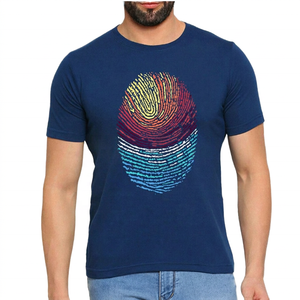 <b>Men's</b> <b>Navy</b> <b>Blue</b> Short Sleeve T-<b>Shirt</b> With Colorful Fingerprint Print Regular Fit O-Neck Casual Style 100% Cotton Jersey Fabric - Product Image 4