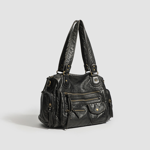 Sac bandoulière messager rétro grande capacité en cuir PU style vintage délavé pour femme, idéal pour les motardes - Product Image 2