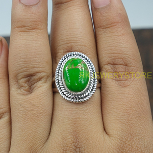 Green Copper Turquoise <b>Ring</b> 925 Sterling <b>Silver</b> <b>Ring</b> <b>Statement</b> <b>Ring</b> Handmade Design <b>Ring</b> Gemstone <b>Ring</b> Turquoise Jewelry Gift - Product Image 2