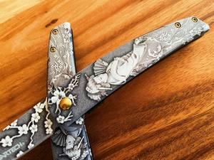 Cuchillo Zombie de Acero Inoxidable con Hoja de Punta Caída y Mango con Diseño Floral y de Geisha, Cuchillo de Bolsillo - Product Image 3