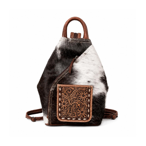 Handcrafted Hair On Cowhide Leather <b>Backpack</b> for Women Western Hand <b>Tooled</b> Leather Travel Daypack Rustic Vintage Fashion Bag - Product Image 1