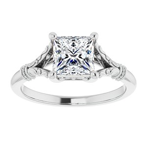 Bague de fiançailles vintage en or blanc massif 14 carats, style antique, avec moissanite taille princesse gravée de 1,25 carat - Product Image 1