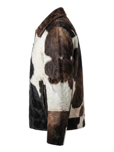 Men's Real Cowhide Leather <b>Jacket</b> Genuine Hair-on-Hide <b>Western</b> Cow Print Patchwork Bomber Coat Vintage Biker Outerwear - Product Image 3