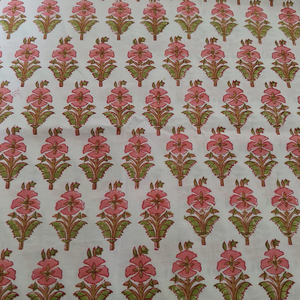 Tissu 100% Coton Pur Écologique à Séchage Rapide Rose Clair Vert Foncé Imprimé Floral au Bloc Manuel pour Rideaux, Chemises et Sacs pour Filles - Product Image 1