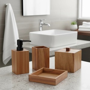 Juego de baño de madera de alta calidad, ideal para exhibir en el tocador, con un estilo elegante para el baño y para la higiene diaria, procedente de la India. - Product Image 2