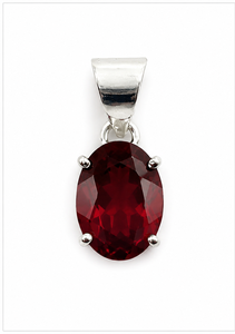 Colgante de Plata de Ley 925 con Granate Rojo Ovalado, Gema Roja Intensa Facetada, Amuleto para Collar, Piedra de Nacimiento de Enero - Product Image 3
