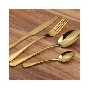 Manche en or martelé avec miroir poli or hôtel de luxe vaisselle de mariage ensemble de couverts couverts en or poli ensemble d'ustensiles - Product Image 2