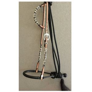 Serre-tête de cheval en cuir avec boucle fantaisie et bandeau perlé, joues latérales - Product Image 3