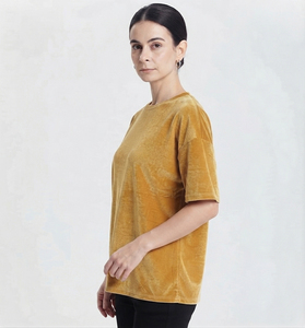 เสื้อยืดกำมะหยี่แขนสั้นผู้หญิง เนื้อผ้านุ่ม สวมใส่สบาย คอกลม เรียบง่าย รับผลิตแบบ OEM ODM เสื้อยืดกำมะหยี่ทรงหลวมสำหรับผู้หญิง - Product Image 4