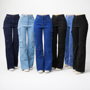 Pantalon cargo pour femme, taille haute élastique, séchage rapide, coupe droite, jambe large, respirant, décontracté, uni, pour l'été - Product Image 1