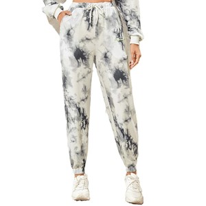 Tie Dye Flat Eco-friendly 100% Cotton Sweatpants Men Elastic Waist Drawstring Casual <b>Joggers</b> <b>White</b> Black Summer Wear Knitted - Product Image 1