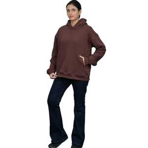 Printed <b>Polyester</b> Cotton Brown <b>Hoodies</b> for Women Soft Winter Pullover Sweatshirt Solid Color Casual Oversized Style - Product Image 3