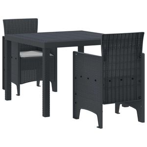 Ensemble de salle à manger de jardin 3 pièces en polypropylène anthracite, résistant aux intempéries, mobilier d'extérieur au design contemporain - Product Image 1