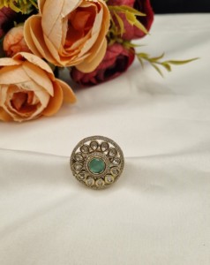 Handcrafted Round Cut Kundan Gemstone Floral Adjustable Ring Ethnic <b>Jewelery</b> For Women Festivals Party Wear Wedding Manufacturer - Product Image 1