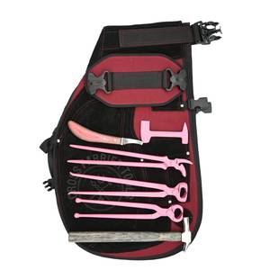 Kit professionnel de soins des sabots de cheval pour fermeurs avec tablier en cuir, marteau de fermeur, pince à sabots de 14 pouces, cloueur, polisseur et couteau à sabots à lame en D - Product Image 1