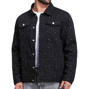 High Quality Men's Custom Outdoor Denim <b>Rhinestone</b> <b>Jacket</b> 100% Cotton Lightweight Windproof New Design Stand Collar - Product Image 1