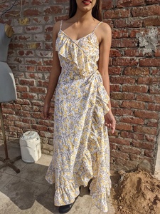 Robe longue en coton indien imprimée à la main, col en V, sans manches, robe imprimée en coton indien pour femmes - Product Image 4