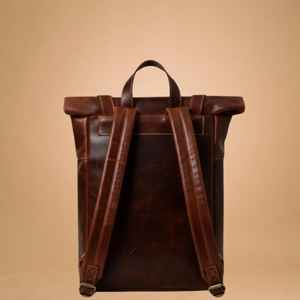 Genuine Leather Roll Top <b>Backpack</b> <b>Large</b> Travel Rucksack Mens Cowhide Laptop Bag Antique Brown Handcrafted LTBP-0063 - Product Image 6