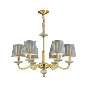 <b>Retro</b> brass chandelier with avocado green ceramic accents and frosted glass globes, available at wholesale prices. - Product Image 3