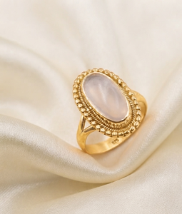 Natural Large Oval Rose Quartz Vintage Boho Statement <b>Ring</b> Pure 925 Sterling <b>Silver</b> 18K Yellow Gold Rose Gold Plated Bezel <b>Set</b> - Product Image 2