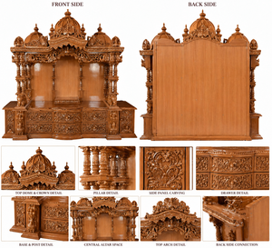 Grand Wooden Carved <b>Mandir</b> for Pooja Room With Storage Customize Handicraft Pooja <b>Mandir</b> with Cabinet Large Teak Temple for Home - Product Image 5