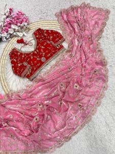 ชุดส่าหรีผ้าซาตินไหมพรมปักลายประดับเลื่อมหลากหลายแบบ ดีไซน์เนอร์สำหรับงานปาร์ตี้ พร้อมเสื้อปักสำเร็จรูป - Product Image 5