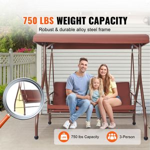 Dondolo da Giardino a 3 Posti con Tettuccio Convertibile, Dondolo da Esterno per Portico con Tettuccio Regolabile e Cuscino Rimovibile in Poliestere Resistente - Product Image 2