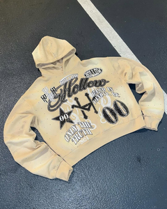Vente en gros Sweat à capuche vintage coupe ample, délavé à l'acide, effet vieilli, en coton et polyester, grammage lourd, avec impression en relief de strass et fermeture éclair - Product Image 4