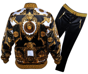Unisex Solid Black <b>Velour</b> Long Sleeve <b>Tracksuit</b> Set Breathable Eco-Friendly Fleece Lining Leopard Print Full Zipper Hooded - Product Image 5